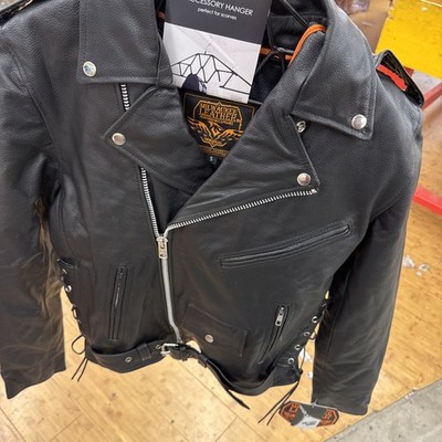 First Classics Men's Heavy Black Leather Biker Motorcycle Coat Jacket Size S