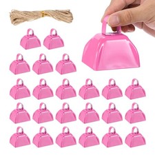 24Pcs 3" Cow Bells for Football Games with Rope, Pink