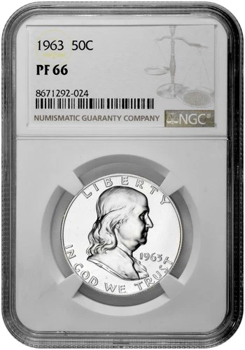 1963 50C Proof Silver Franklin Half Dollar NGC Graded PF 66 in New Holder