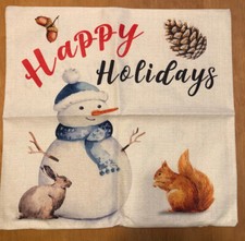 Christmas Pillow Slipcover "Happy Holidays" Snowman 17" x 17" Zipper NEW