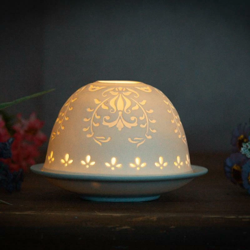 Light Glow Lithophane Porcelain Tealight Holder Candle Dome Tray Simple Lace
