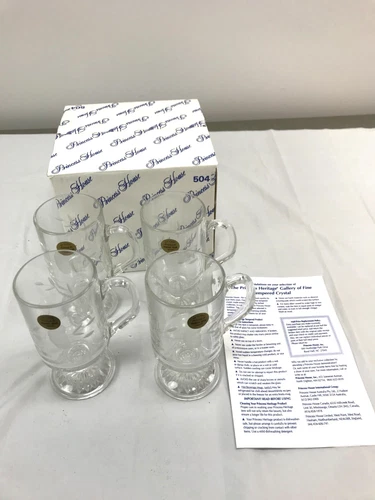 4 - 1996 Princess House Heritage Crystal Hot Beverage Mugs 5-1/2" tall NIB NOS