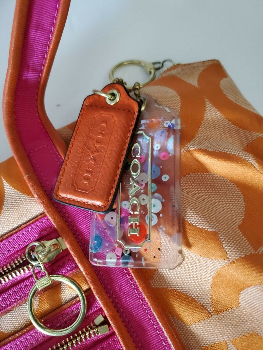 COACH OP ART POPPY GLAM ORANGE PINK TOTE BAG SHOULDER PURSE