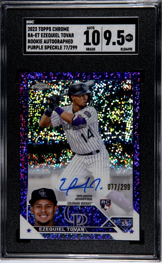 2023 Topps Chrome Ezequiel Tovar Purple SPECKLE REFRACTOR AUTO /299 RC SGC 9.5