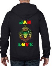 JAH LOVE REGGAE FULL ZIP HOODIE - Rasta Rastafarian Bob Marley T-Shirt