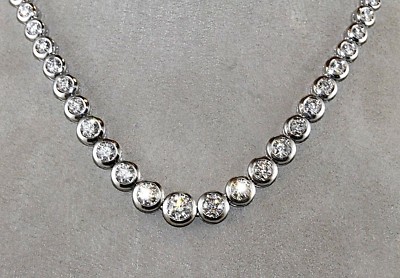 Tennis Necklace 18K White Gold 11.14Ct 