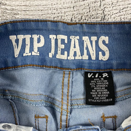 VIP Skinny Jeans Girls Size 16 Mid Rise Light Wash Blue Denim Pants - Stretch - Picture 6 of 13
