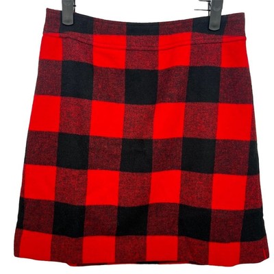 New J. Crew Women's Plaid Mini Skirt Size 4 Small Red Wool Blend Casual