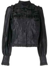 3445 NEW TAGS Chanel Jacket Top Ruffle SILK Black Pockets 11 CC Logo Buttons 34