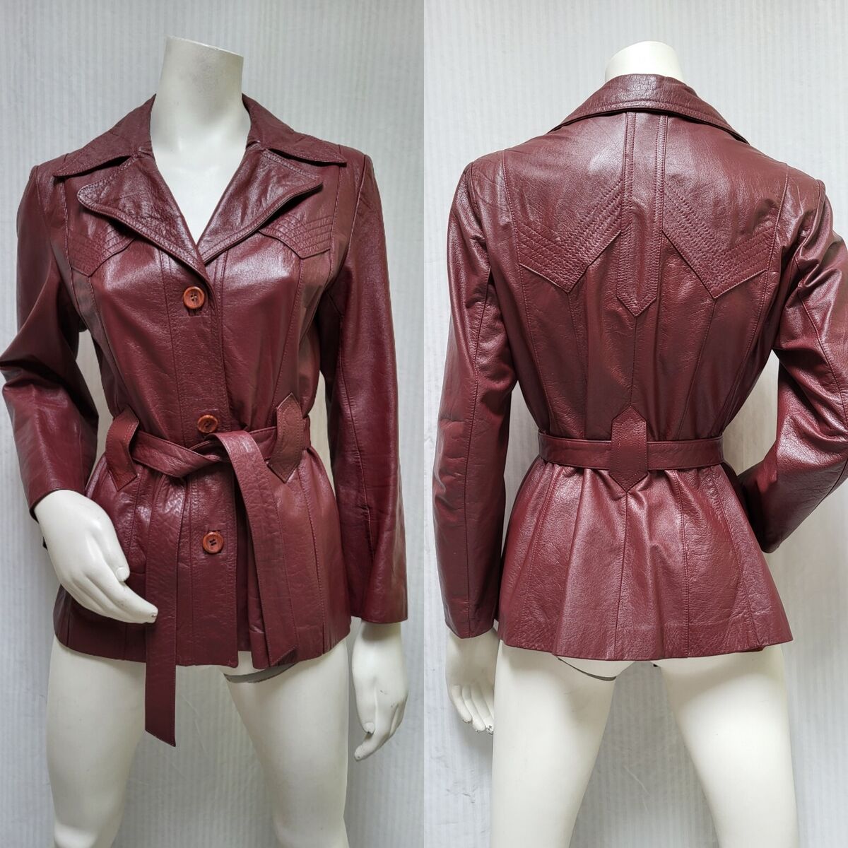 Vintage 1960/70s Le Soleil Leather Burgundy JACKET w/ BELT Vintage 1960/70s Le Soleil Leather Burgundy JACKET w/ BELT