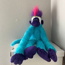 Plush Monkey Stuffed Animal Turquoise Purple Hair Kids Room Decor Soft Toy