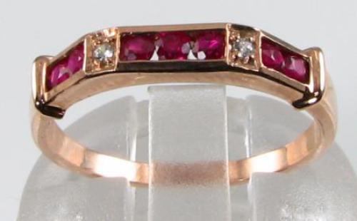 LUSH 9CT 9K ROSE GOLD RUBY DIAMOND ETERNITY BAND ART DECO INS RING FREE RESIZE - Picture 1 of 5