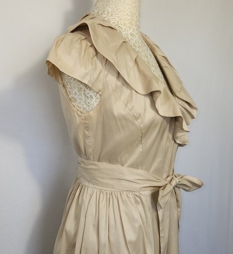 Suzi Chin for Maggy Boutique SZ 2P Tan Ruffle Pockets Wrap Cocktail Party Dress - Picture 5 of 16