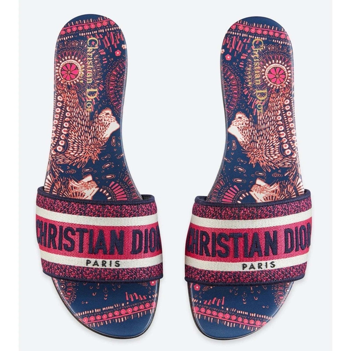 Christian Dior Dway Animals Pink Blue White Logo Slide Mule