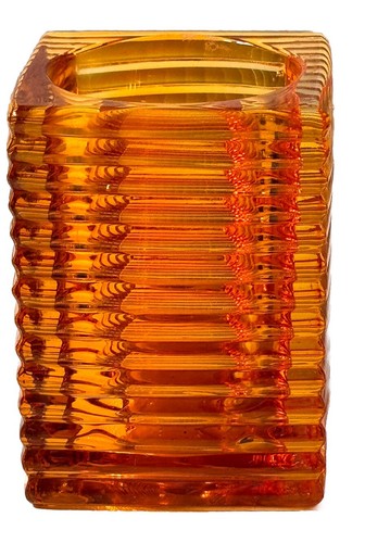 Candle Lamp Orange Ribbed Square Glass Candle Tea Light Holder - Picture 18 of 19