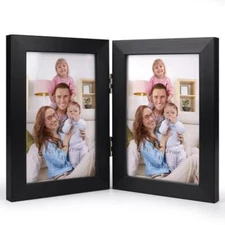 Giftgarden Double Picture Frame with Real Glass Display Vertical 4 by 4x6 Black