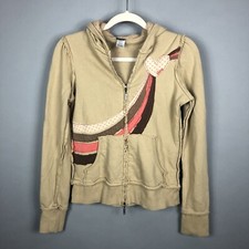 Billabong Y2K Hoodie Women M Beige Pink Brown Rainbow Hearth Full Zip Surf Skate