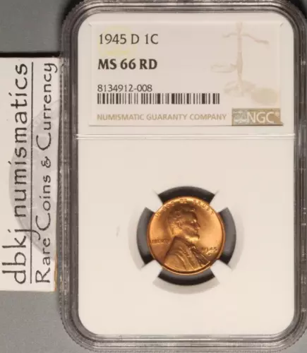 1945 D - Lincoln Wheat Cent Penny 1 ¢ - NGC - MS 66 RD - dbkjA