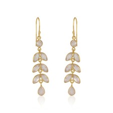 Leaf Design Rose Quartz Hook Earring 925 Silver Gold Plated Wedding Earring