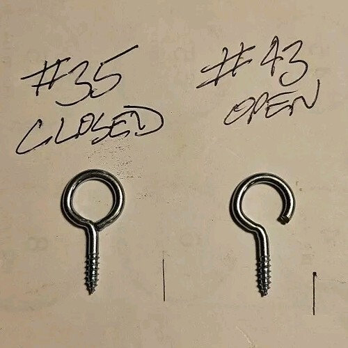 SCREW EYES 1-3/16" #12 ZINC PLATED STEEL 43 OPEN ENDED & 35 CLOSED ENDED PIECES - Picture 1 of 1