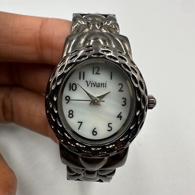 Vivani Watch Women Hematite Tone White Dial Rhinestone Bracelet Band Works 6.25