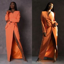 Women's Dress Jacket Double Breasted Wedding Party Ladies Long Jacket Suits