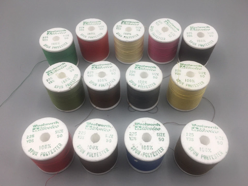 13 швейных ниток 1970-е винтажные Woolworth Woolco 225 ярдов размер 50 полиэстер - Изображение 3 из 4