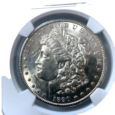 Mint Error NGC AU 55 1890-S Morgan Silver Dollar OBV Struck Thru
