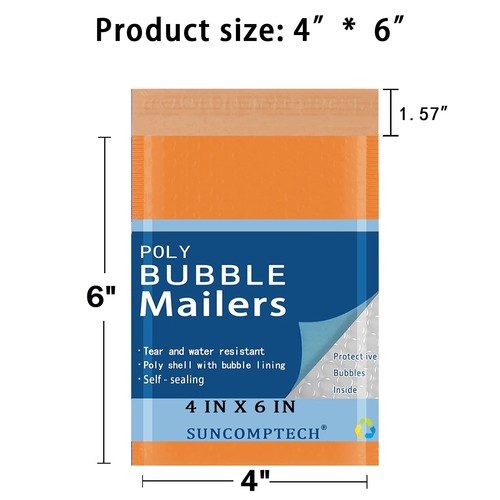 500 #0000 4x6 Color Economy Poly Bubble Padded Envelopes Mailers Bag Orange - Picture 2 of 5