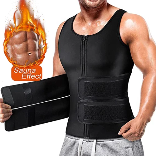 Herren Schweiß Neopren Taillentrainer Reißverschluss Weste Gewichtsverlust Top Abnehmen Body Shaper - Bild 1 von 31