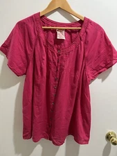 Avenue Emma Women Linen Cotton Blend Fuscia Short Sleeve Button BlouseSz 18/20