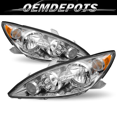 Pair Chrome Amber Headlights For 2005-2006 Toyota Camry Sedan – USA Built, Halogen Only