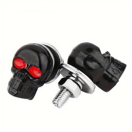 2Pcs Skull License Plate Bolts Bike Number Plate With 3D Skull Red Eye Design - Picture 8 of 9