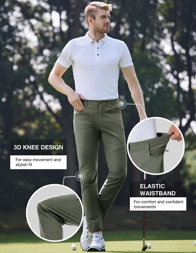 Men's Stretch Golf Pants Waterproof Slim Fit Hiking Joggers Chino Dress Trousers - Picture 42 of 55