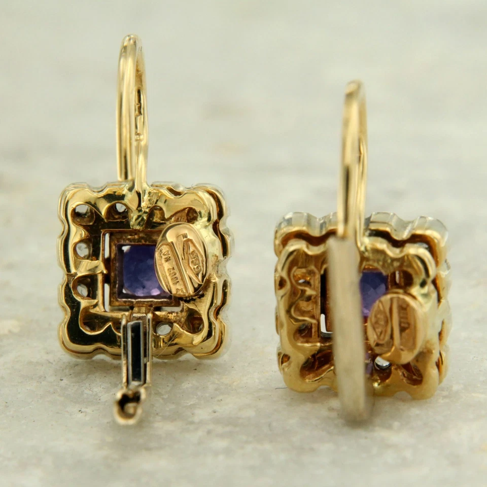 Orecchini in ORO Giallo 14 kt con ZAFFIRO Blu Naturale e DIAMANTI a Monachella - Immagine 3 di 4