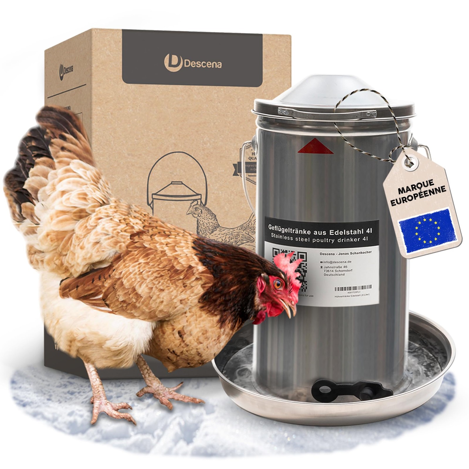 Abreuvoir poules 4L en acier inoxydable 304 pour volailles de basse-cour