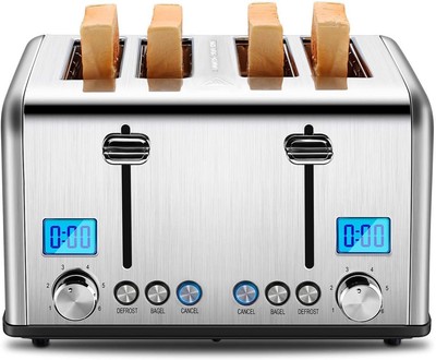4 Slice Toaster, Roter Mond Countdown Stainless Steel Toaster with Silver 