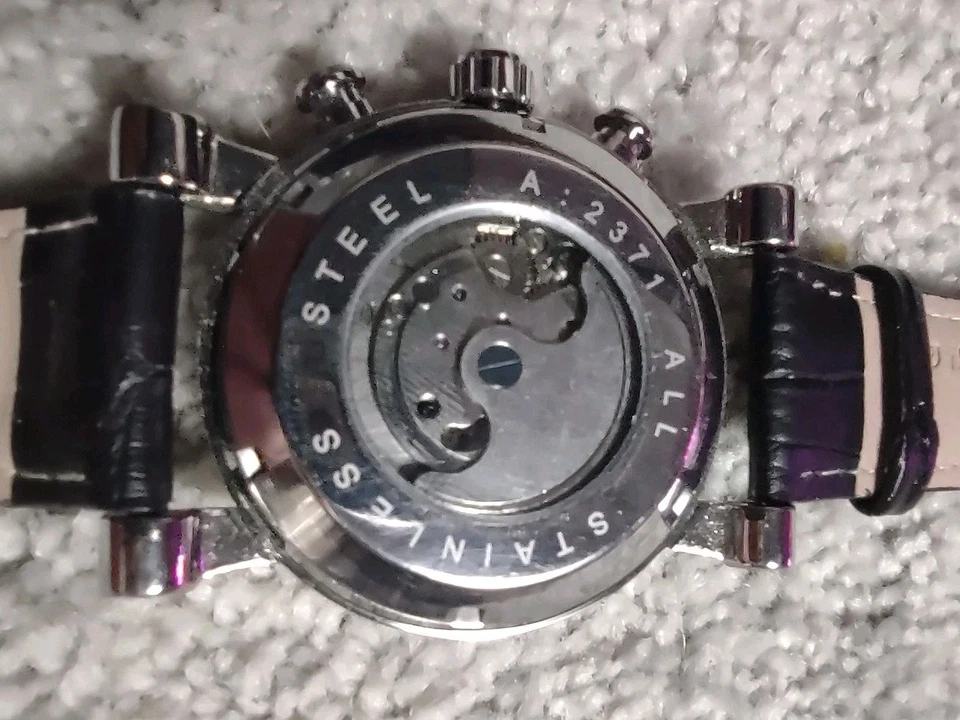 Reloj Automático Forsining Hombre 43mm Oro Rosa Tono Plata Día Fecha Correa Cuero Foto 4 de 4