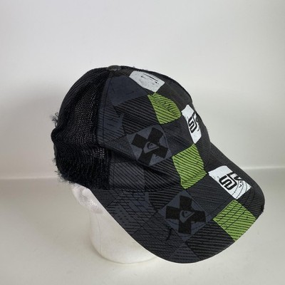 Quiksilver Mütze Kappe Druckknopflasche Herren Einheitsgröße schwarz kariert Trucker Mesh Logo Grafik