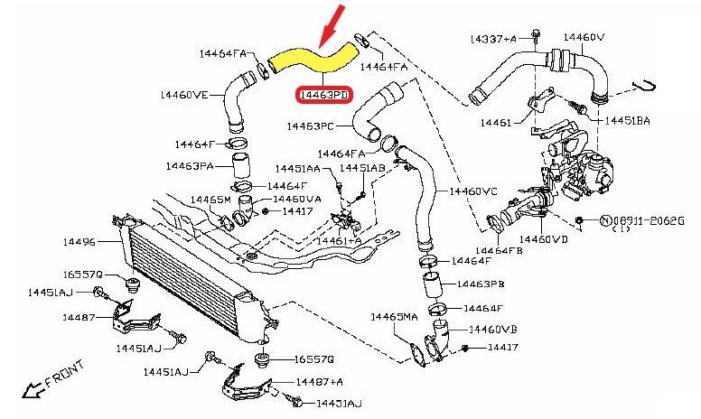 Tubo Aria Di Ricarica Turbo Per Nissan Qashqai J10, J11, J12 (2010-oggi) – 14463BB30A, Diesel