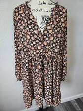 Zara V-Neck Floral Long Sleeves Cottagecore Mini Dress Size XS