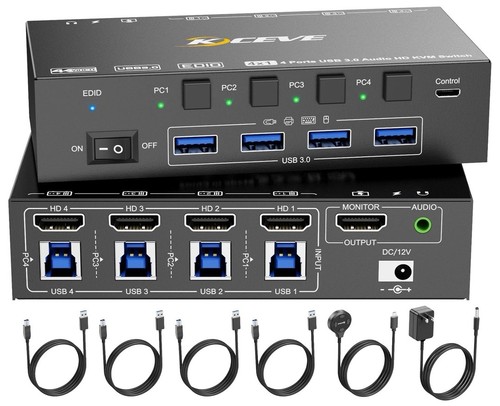 8K@60Hz HDMI KVM Switch 4 Computer 4K@144Hz, Simulation EDID, MLEEDA