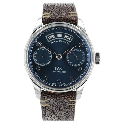 IWC Portuguese Annual Calendar Steel Blue Dial Automatic Mens Watch IW503502