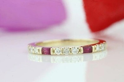 1.00Ct Baguette Cut Lab-Created Ruby Half Eternity Ring 14k Yellow Gold Plated