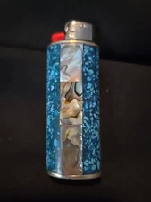Vtg Lighter Case MOP Turquoise Abalone Shell Western Cover Holder for Bic 