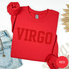 RED Zodiac Puff Print SWEATSHIRT Birthday Gift Horoscope You Choose