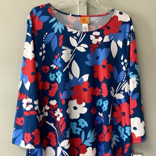Ruby Rd. Women’s Red White Red Floral Boat Neckline Size XL Asymmetrical New - Picture 8 of 22
