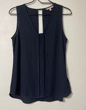 Banana Republic Black Solid V-Neck Sheer Chiffon Keyhole Sleeveless Blouse S