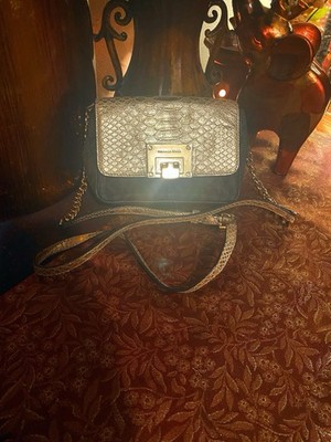 Michael Kors Tina Leather Crossbody Bag Purse SMALL Brown/Gold/Snake Skin