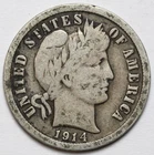 1914-D 10c Barber Silver Dime - RAW - Nice Denver Minted Coin